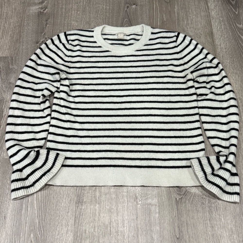 J. Crew Black and White Striped Crewneck Sweater